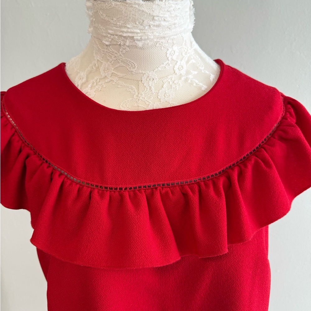 Red Ruffle-Neck Shift Dress - Picture 3 of 3